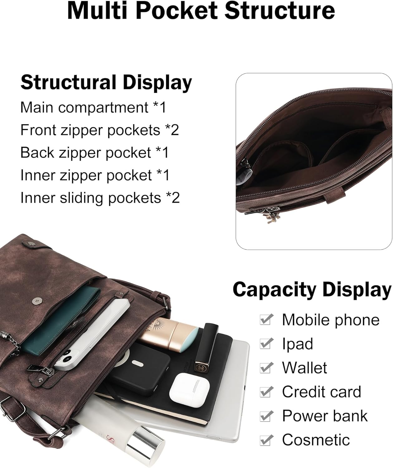 FADEON Crossbody Purses for Women Crossbody Bag, Designer Multi Pockets Shoulder Travel Purses with Tassel - Image 3