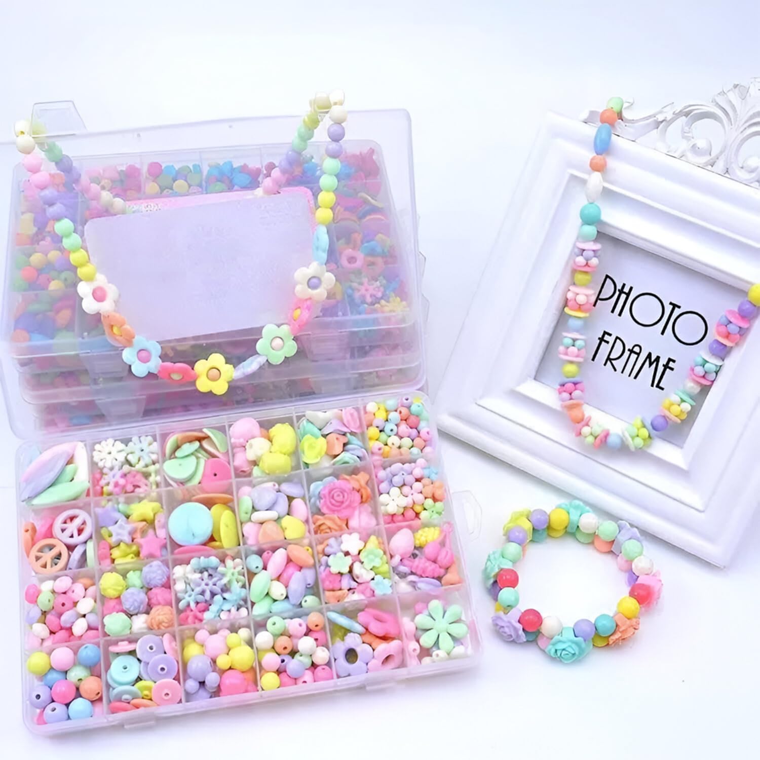 SYGA Beads for Kids Crafts Children's Jewelry Making Kit DIY Bracelets Necklace Hairband and Rings Craft Kits Birthday for 4, 5, 6, 7-Year-Old Little Girls-Multicolor (DIYBeadsSet-1)