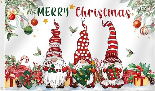 Bandera de Feliz Año Nuevo de 3 x 5 pies, doble cara, bandera de gnomo de Año Nuevo negro dorado para Año Nuevo, reloj de fuegos artificiales, gnomo