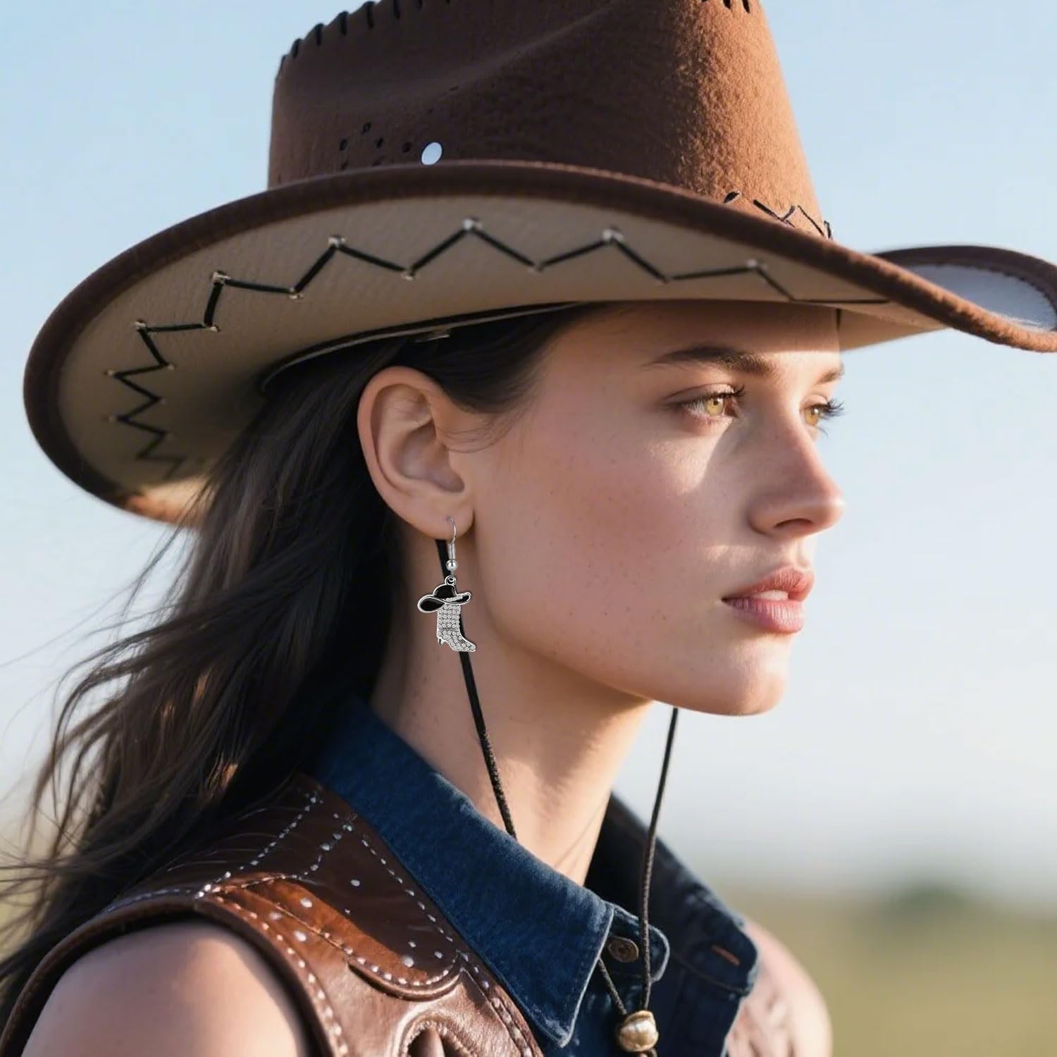 Rhinestone Western Boots Earrings, Western Bohemian Cowgirl Earrings Cowboy Country Concert Party Outfits Enamel Hat Boot Dangle Drop Jewelry Accessories Gift for Women - Image 5