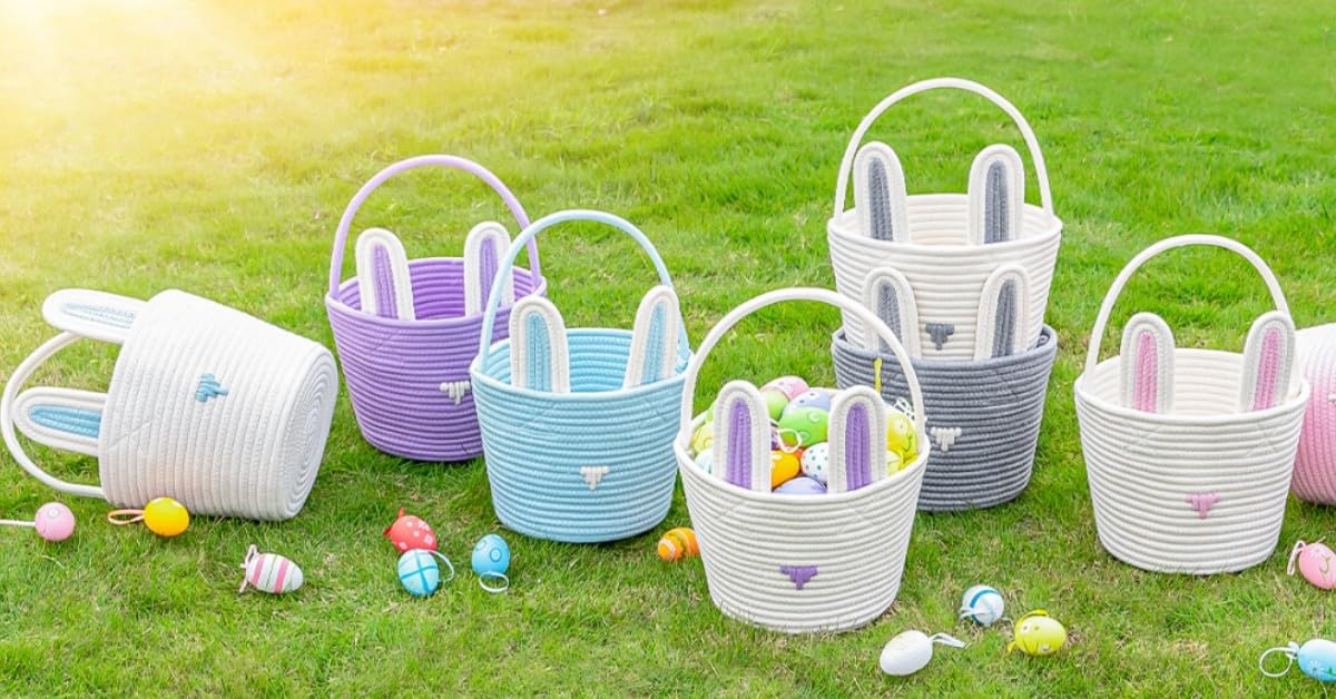 CubesLand Baby's First Easter Basket Set - 2 Stück Leere Ostereiersuche Korb für Jungen & Mädchen Niedliche Häschen Kaninchen Eimer mit Ohren für Kinder Kleinkinder Kinder