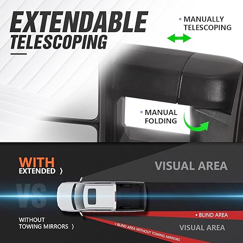 Miniatura 4 de Switchback - Espejos de remolque compatibles con Chevy Silverado y GMC Sierra 2014-2018, espejo de remolque de ajuste de potencia, telescopio