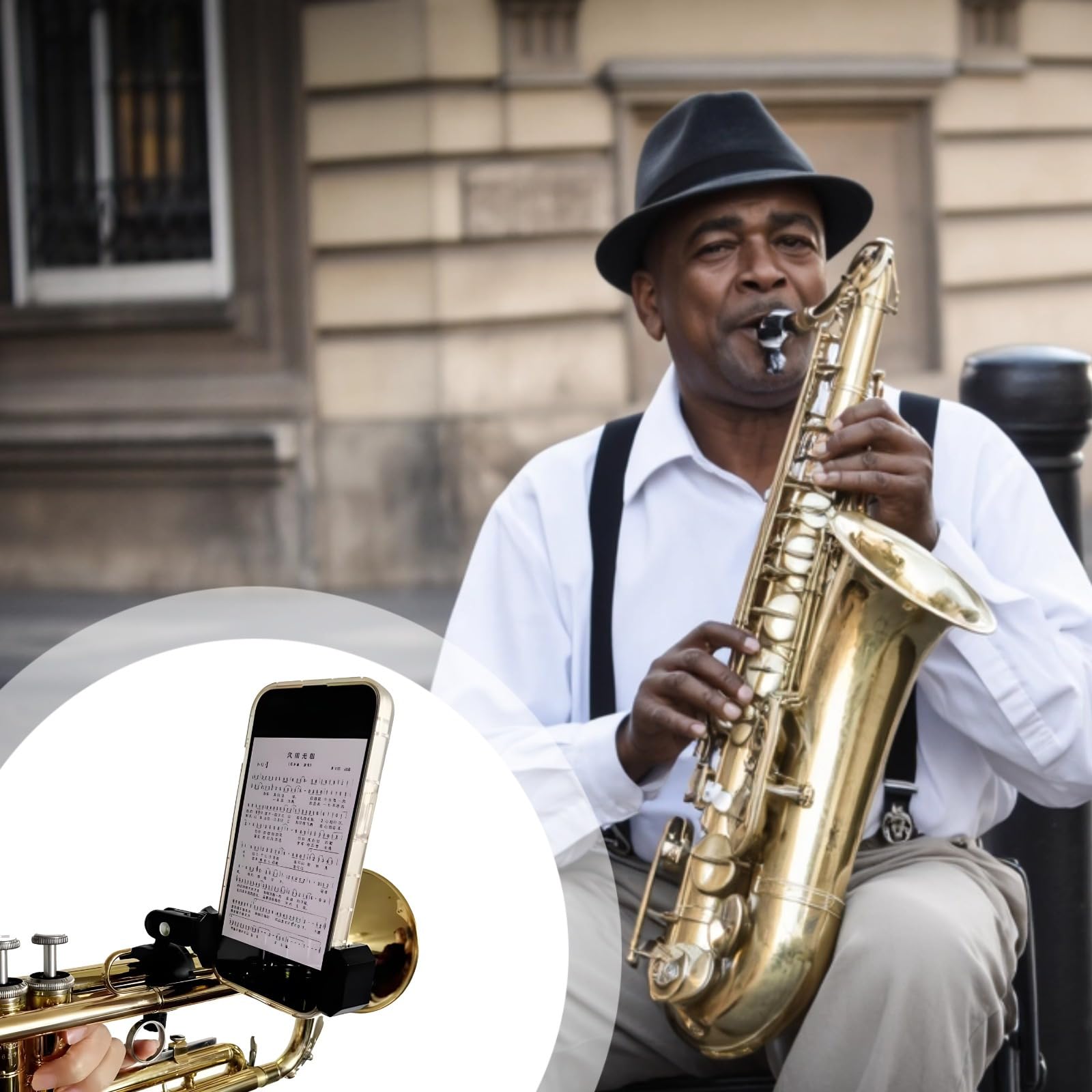 Support de téléphone portable rotatif à 360° pour trompette, fanfare lyre clip pour partitions de musique, compatible avec la plupart des smartphones,