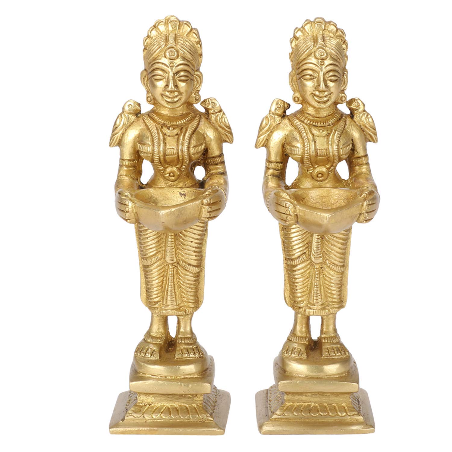 Kartique Brass Deeplaxmi Pair Decorative Statue for Home Entrance Decor Oil Lamp Diya in Gold Color