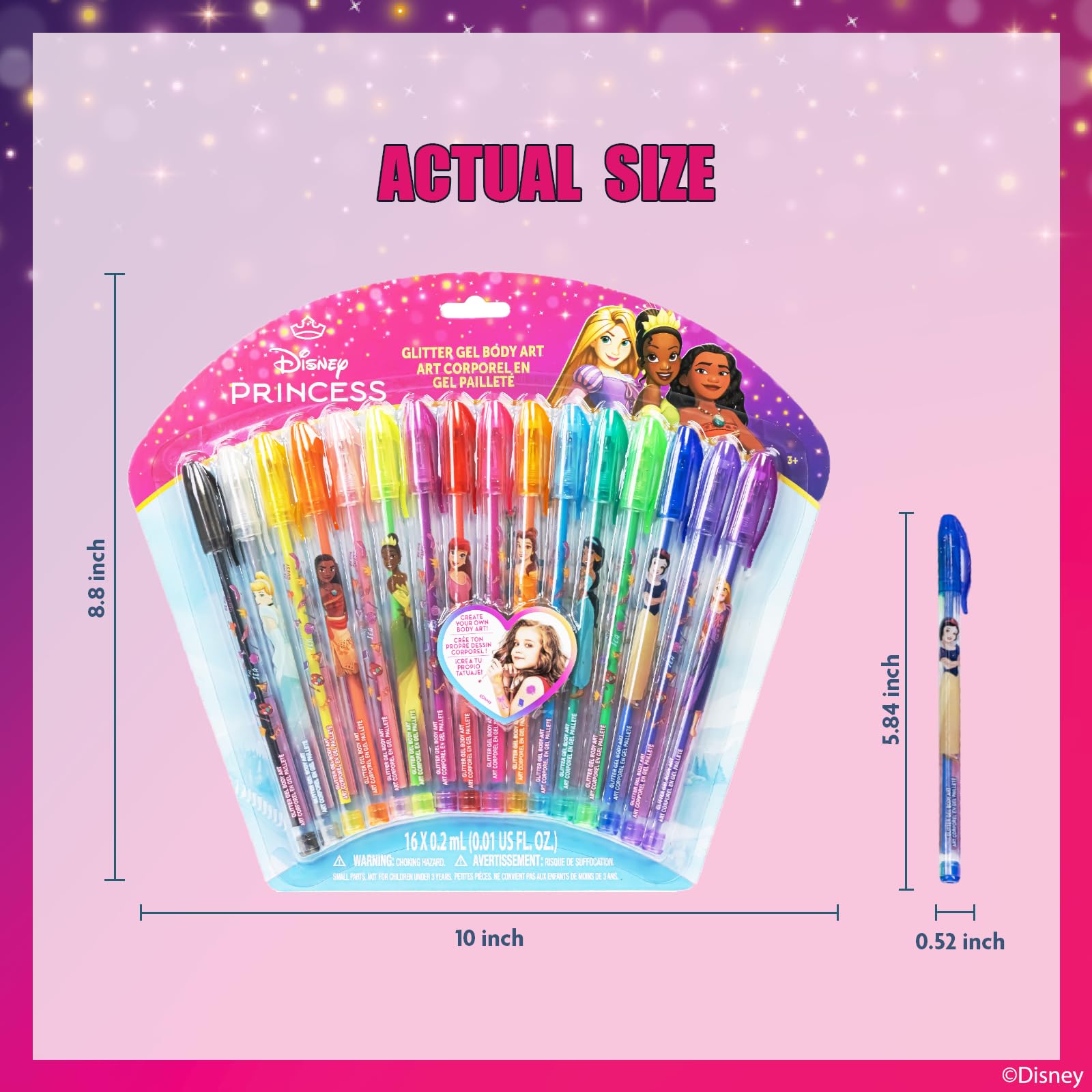 Disney Princess Zestaw Brokat Body Art 16 szt Dziewczynki 3+