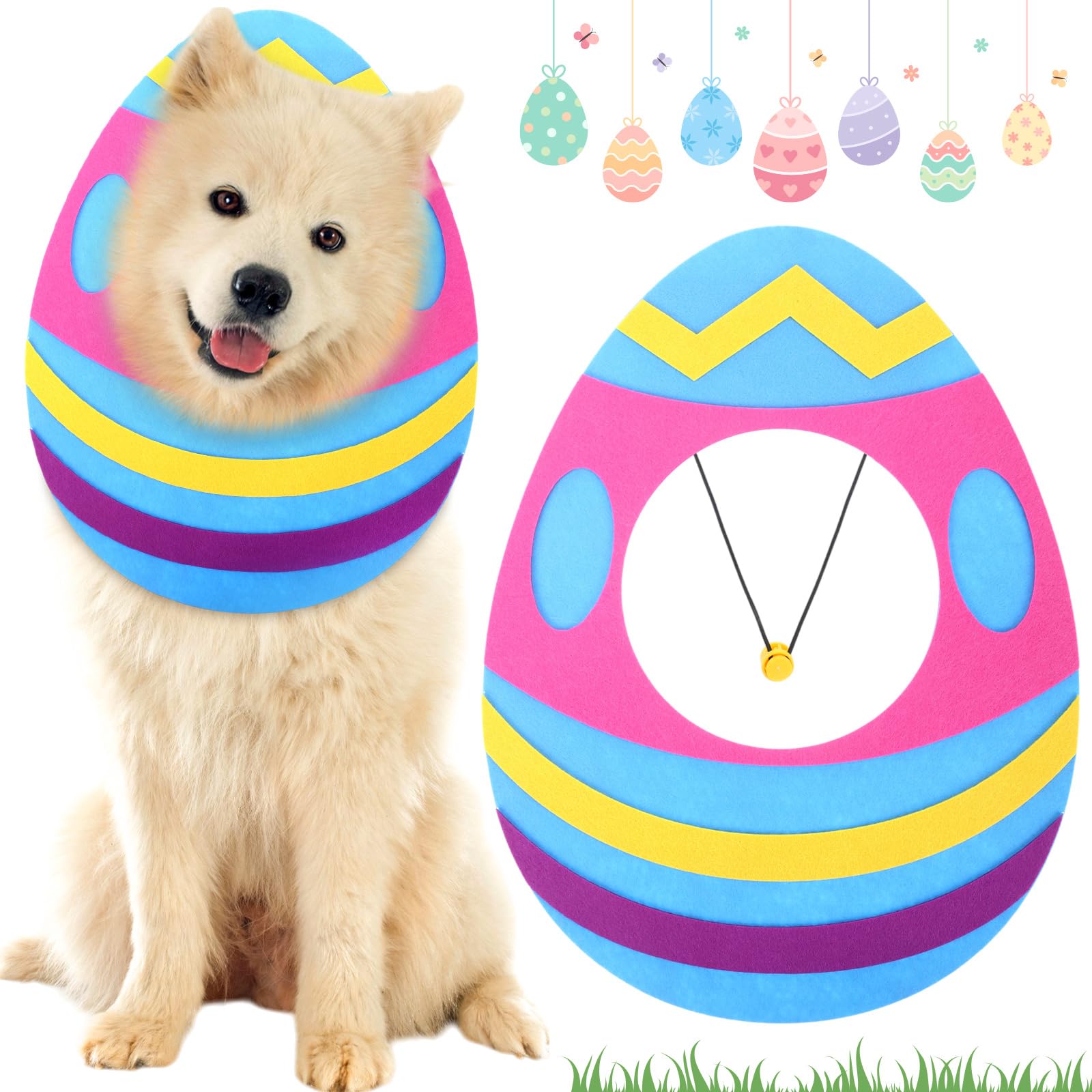 Soulchen Cute Easter Dog Costume Adjustable Egg Dog Shaped Hat Headwear for Easter Party Pets Cats Festive Bunny Ears Decorative Accessory for Puppy