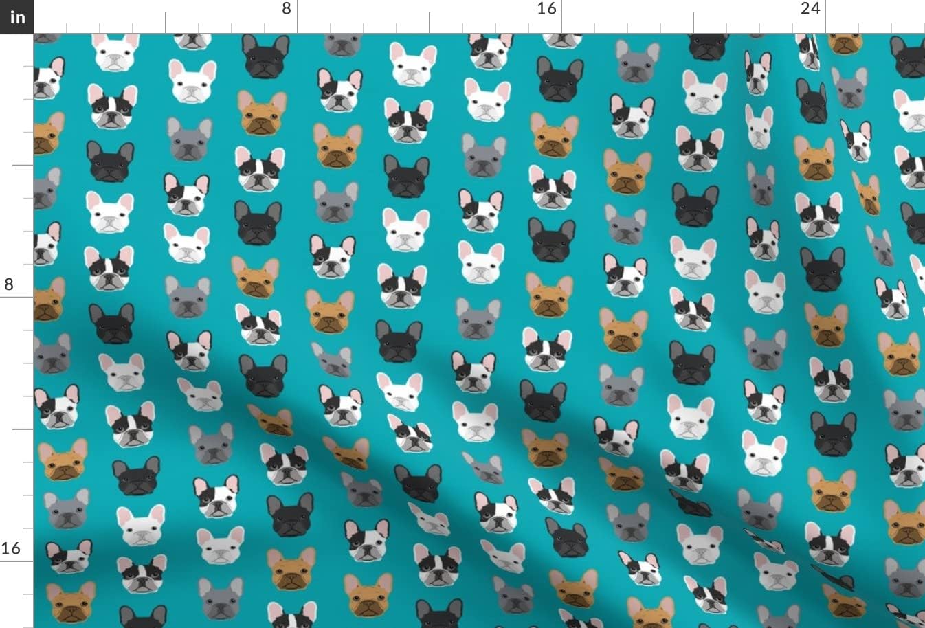 Spoonflower Fabric - French Bulldog Dogs Faces Head Cute Turquoise Best Frenchie Breed Printed on Minky Fabric by The Yard - Sewing Baby Blankets Quilt Backing Plush
