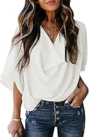 Dokotoo Women's 3/4 Sleeve V-Neck Wrap Draped Front Blouse Top - Breathable Casual Office Wear 2025