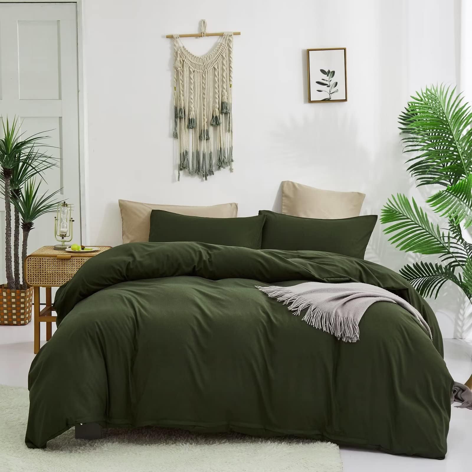Houseri Olive Green Comforter Set Queen Army Bedding Size Dark Sets for Men Women Teens Farmhouse Hunter Blanket Blackish Bed Queen(90''*90''-Comforter)