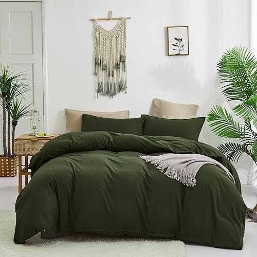 Houseri Juego de edredón, color verde militar (tamaño matrimonial), ropa de cama de 3 piezas con 1 edredón y 2 fundas de almohada, estilo moderno de