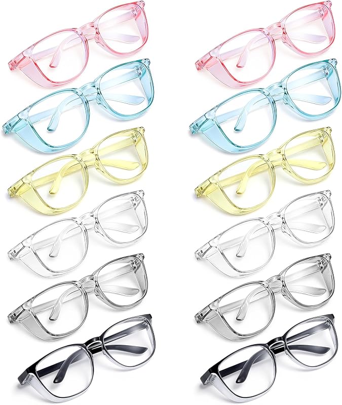 Qianyu Safety Glasses 12 Pack Anti Fog Goggles Clear Nurses Protective Eyewear Stylish Safety Goggles Side Shield Eye Glasses Square Anti-Scratch Goggle for Women Men Adults Lab Work Nursing