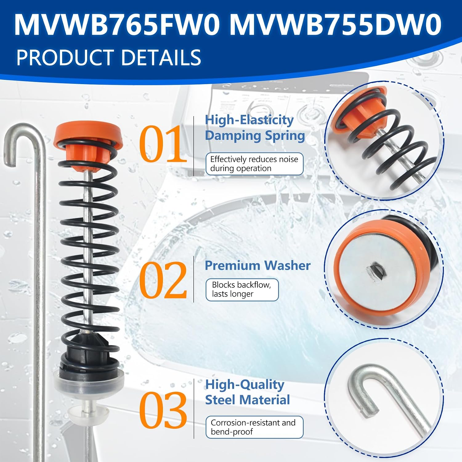 𝑼𝒑𝒈𝒓𝒂𝒅𝒆 MVWB765FW0 MVWB755DW2 MVWB766FW1 MVWB755DW0 WTW7000DW0 WTW7000DW3 Washer Suspension Rods(4PCS), Fit for Kenmore Whirlpool Maytag Washer MVWB765FW4 MVWB766FW1 WTW7500GW0 WTW7500GW2