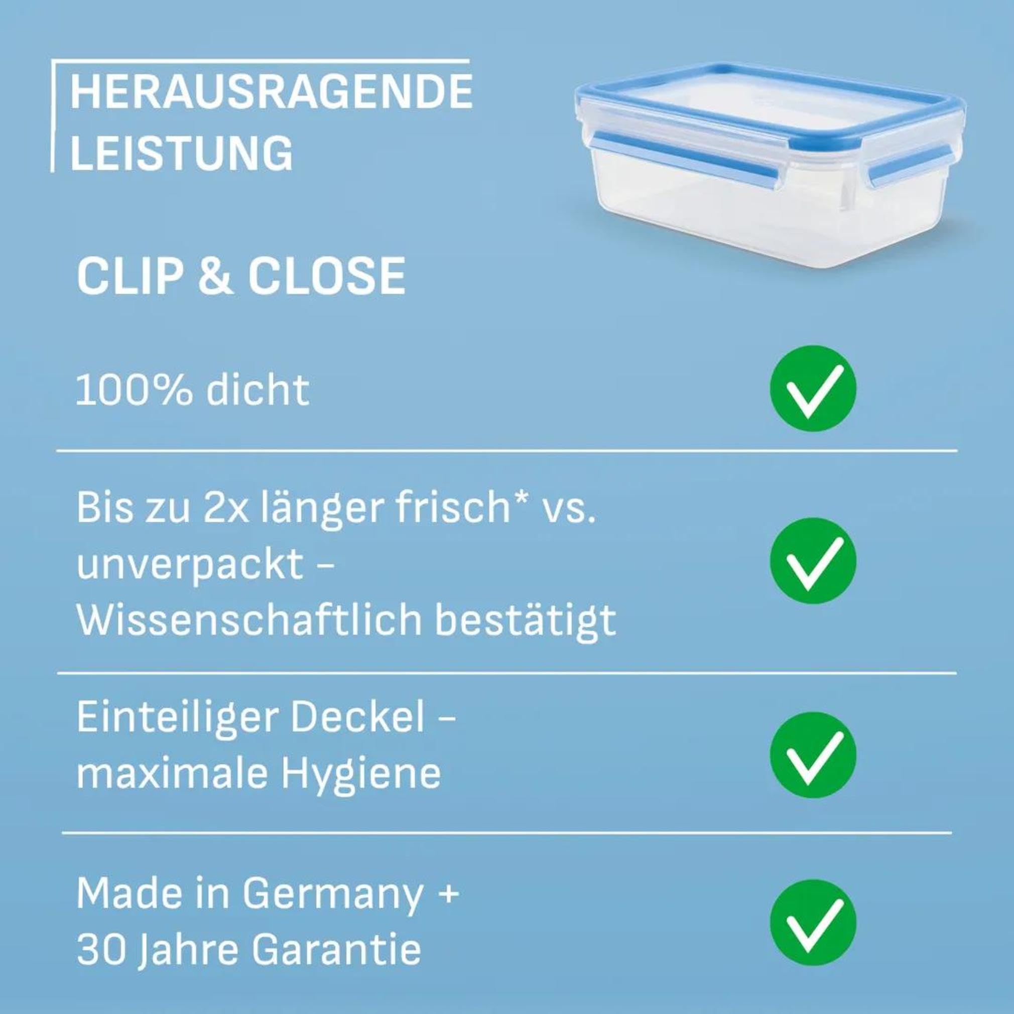 EMSA Clip & Close Food Conservation, Food Storage Container, 6-teiliges Set, Auslaufsicher, Hygienisch, 6 x 1,0 L, N1032652 Küche, Haushalt & Wohnen