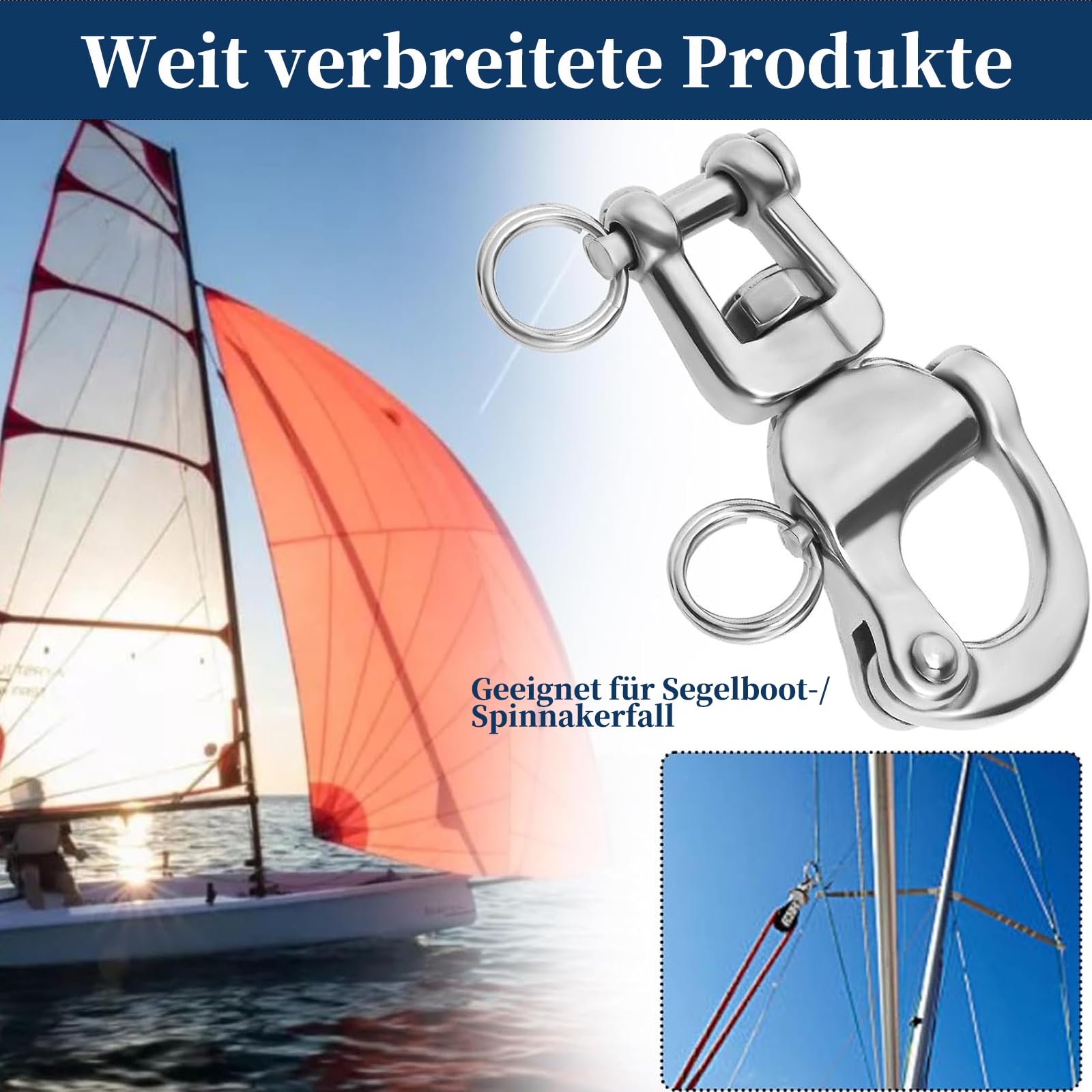 Szekla zatrzaskowa, szekla ze stali nierdzewnej, hak do paniki, obrotowa szekla do spinnaka, Heavy Duty Snap, Quick Release, Marine Swivel Szekla D-Links, hak do żaglówki, spinakera, halyard, 70 mm, 2