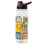 Silver Buffalo Pokmon Pikachu, Squirtle, Charmander, Bulbasaur, Togepi, Meowth, Lapras, Snorlax, Gengar, Jigglypuff, Mewtwo, Onix, Gyarados, Psyduck, Eevee, etc Water Bottle w Screw-On Lid, 28 Ounces