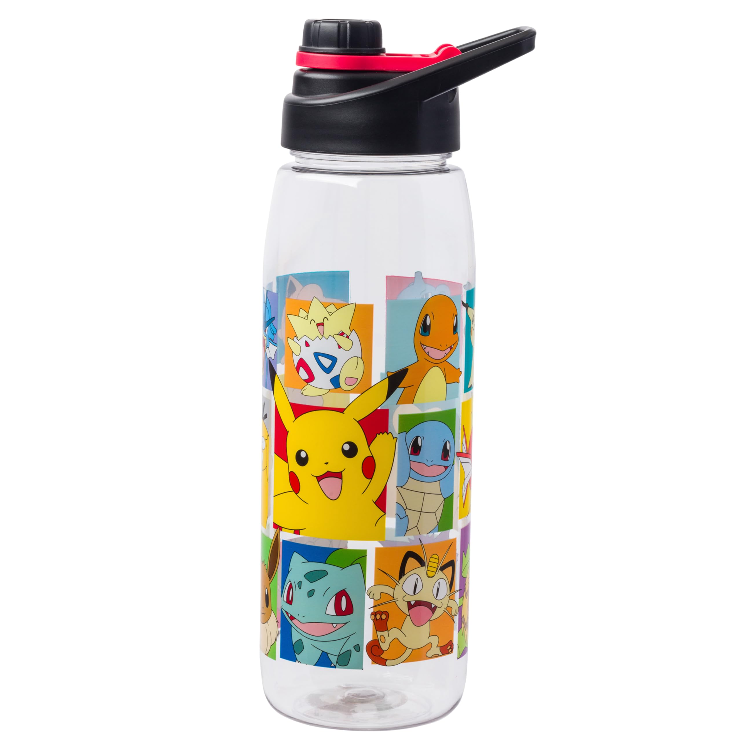 Silver Buffalo Pokémon Pikachu, Squirtle, Charmander, Bulbasaur, Togepi, Meowth, Lapras, Snorlax, Gengar, Jigglypuff, Mewtwo, Onix, Gyarados, Psyduck, Eevee, etc Water Bottle w Screw-On Lid, 28 Ounces