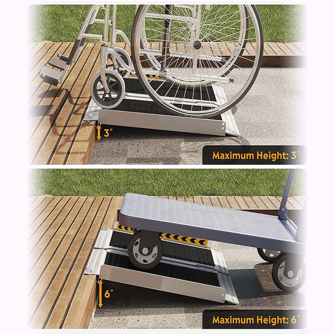 Rampa Portátil para Silla de Ruedas, Capacidad de Carga de 660 lbs, Rampa Plegable de Aluminio Antideslizante para Minusválidos para el Hogar, Escalones, Escaleras, Portales, Bordillos