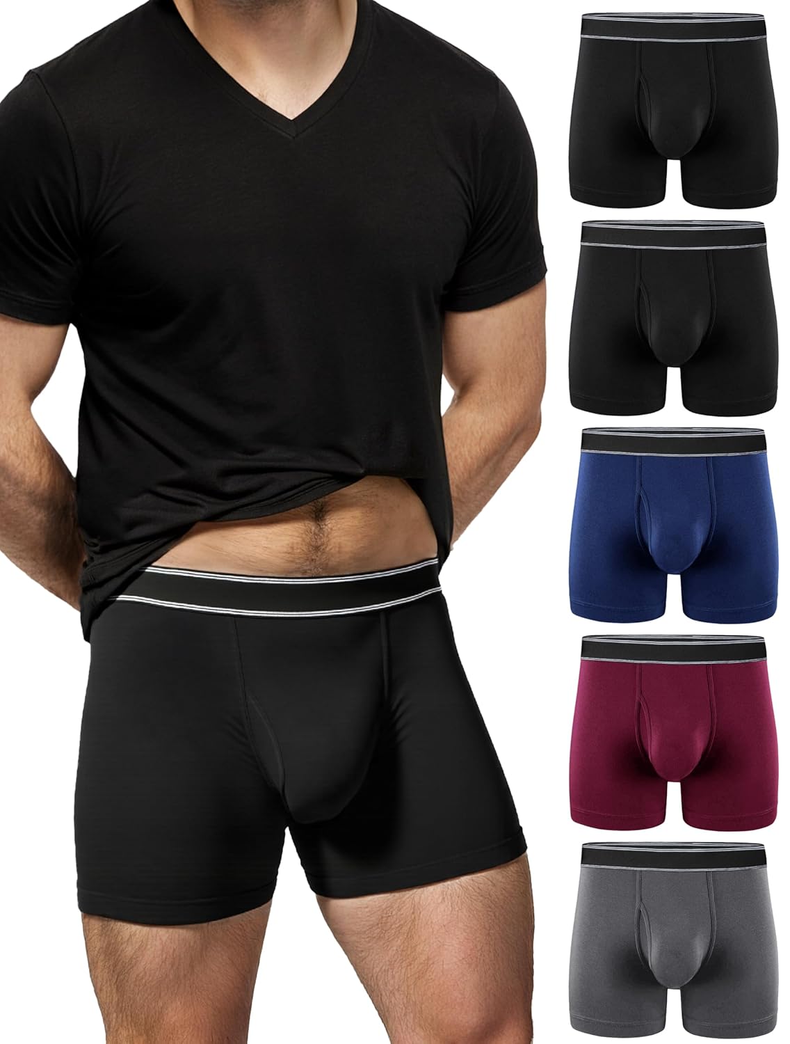 TIICHOO Mens Incontinence Underwear Washable Urinary Leakproof Underwear Cotton Boxer Briefs 100ml Absorbency 5 Pack