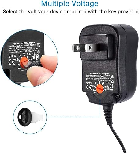 Miniatura 3 de Powseed Adaptador de CA universal de 12 W, CC 3 V, 4,5 V, 5 V, 6 V, 7,5 V, 9 V, 12 V, cable de alimentación para electrónica doméstica, CCTV,