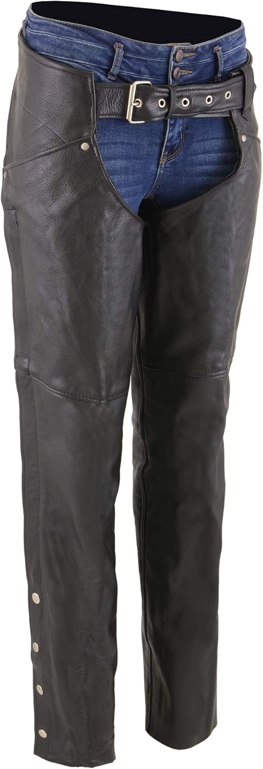Milwaukee Leather - SH1173-BLK-SM SH1173 Women's Black Classic Hip Pocket Leather Chaps - Small