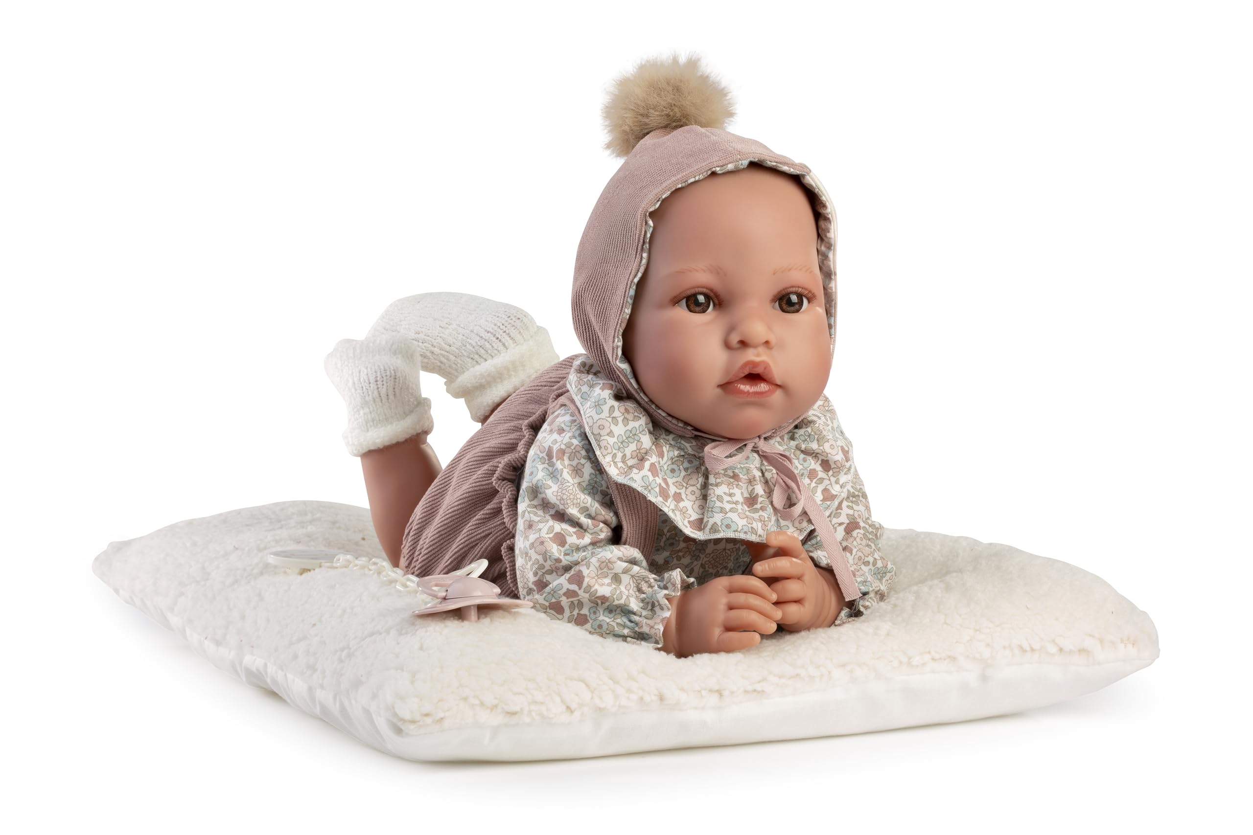 Muñecas Antonio Juan Recién Nacida Erika con Mantita, Muñeca Bebé Realista 42cm, Cuerpo Blandito, Pelele Florecitas y Gorrito con Pompón