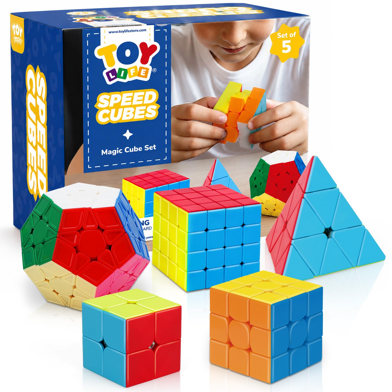 STEAM Life Speed Cube Set, Speed Cube Set of 2x2 3x3 4x4 Megaminx and Pyramid Cube Smoothly Stickerless Magic Cubes Collection for Kids & Adults