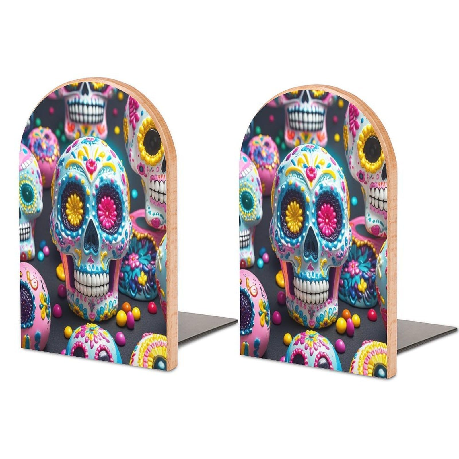 Sujetalibros de calaveras antideslizante de madera para evitar la caída de libros