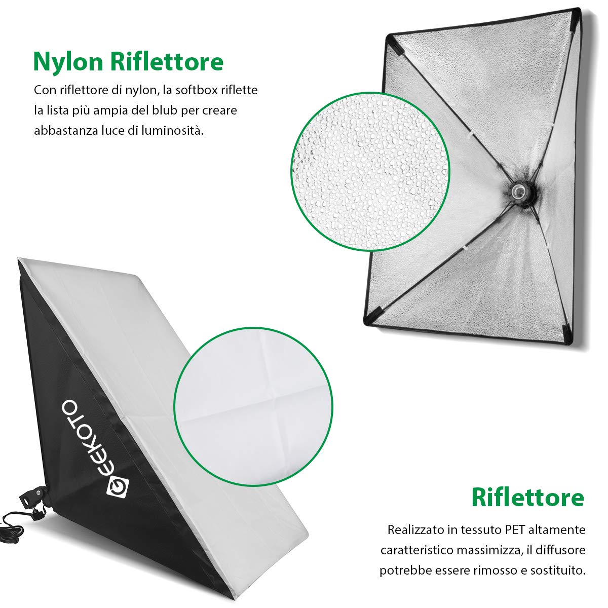 GEEKOTO Softbox Kit di Illuminazione 50 x 70cm, Luci da Studio Fotografico con 2 Lampadine E27 85W 5500K, 2m Supporti Regolabili per Ritratti in Studio, Fotografia Prodotti, Foto di Moda, Video, ecc.