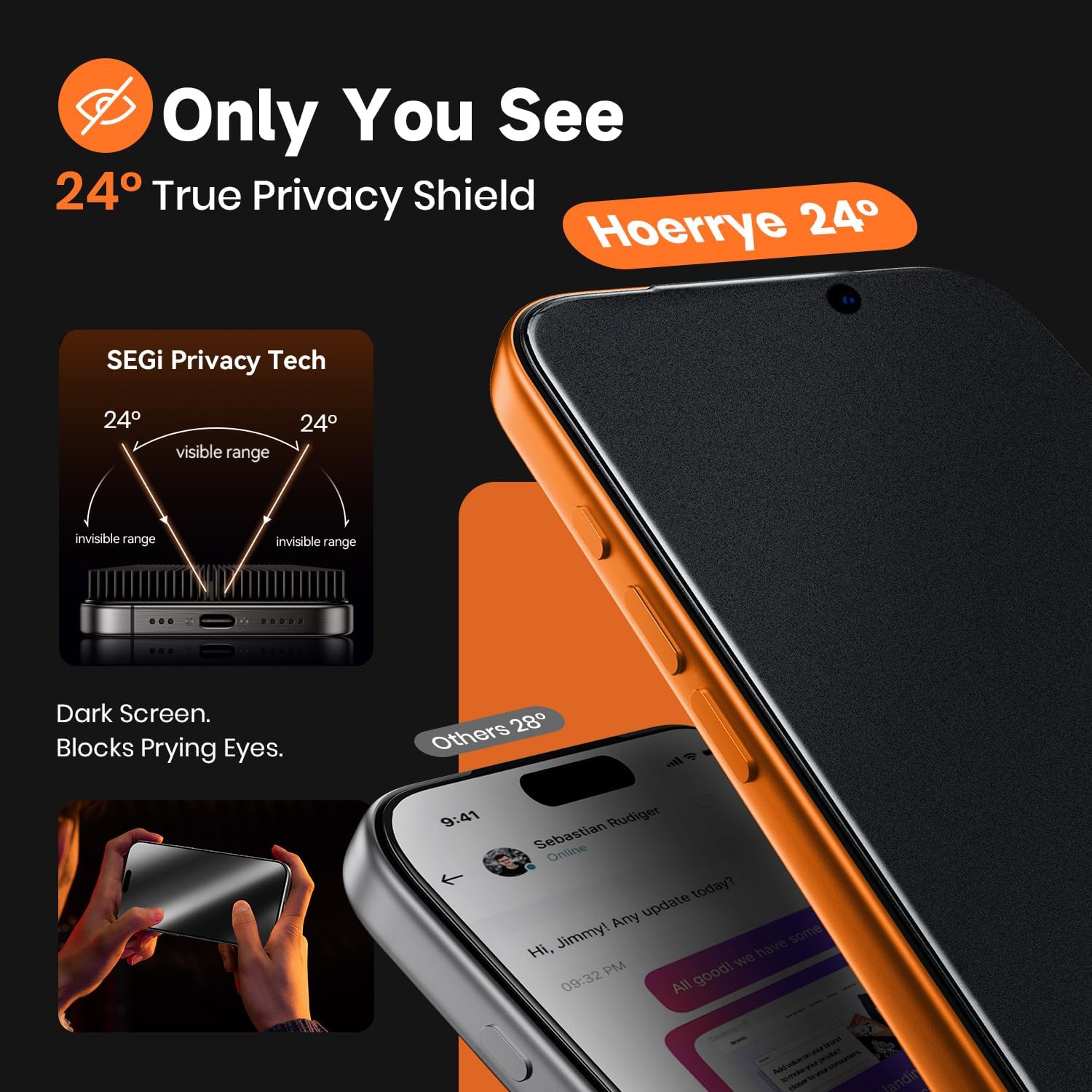 Hoerrye Matte Privacy Screen Protector 2 Pack for iPhone 17 Pro Max - 24° Anti Spy, Military-Grade 9H Hardness, Anti-Glare & Anti-Fingerprint With Auto Fit Box Zero Bubble, Smooth as Silk, Anti-Spy