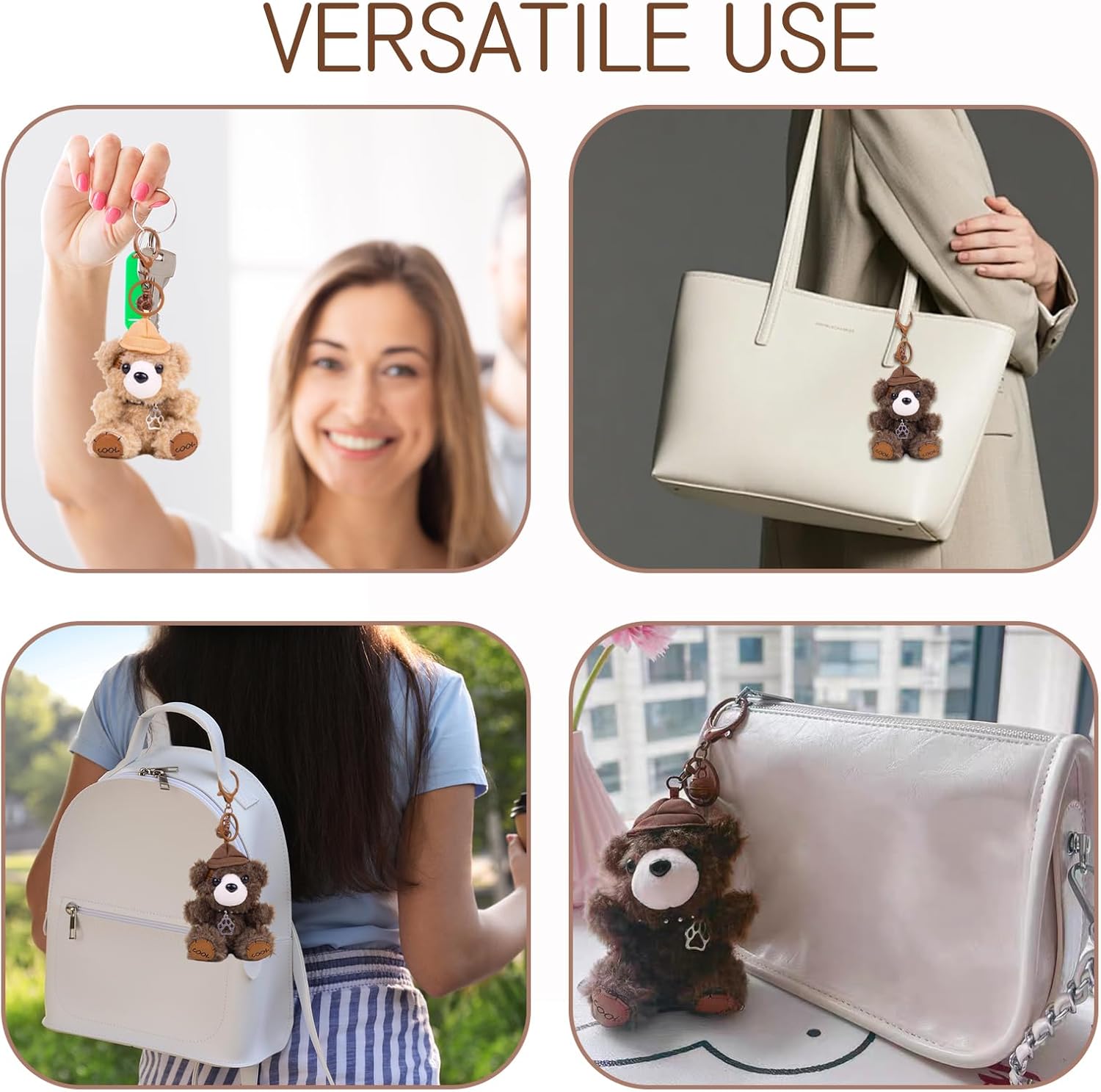 Bear Plush Stuffed Keychain with Hat Bag Charms, Pendant for Handbags, Christmas and Birthdays Gift - Image 4