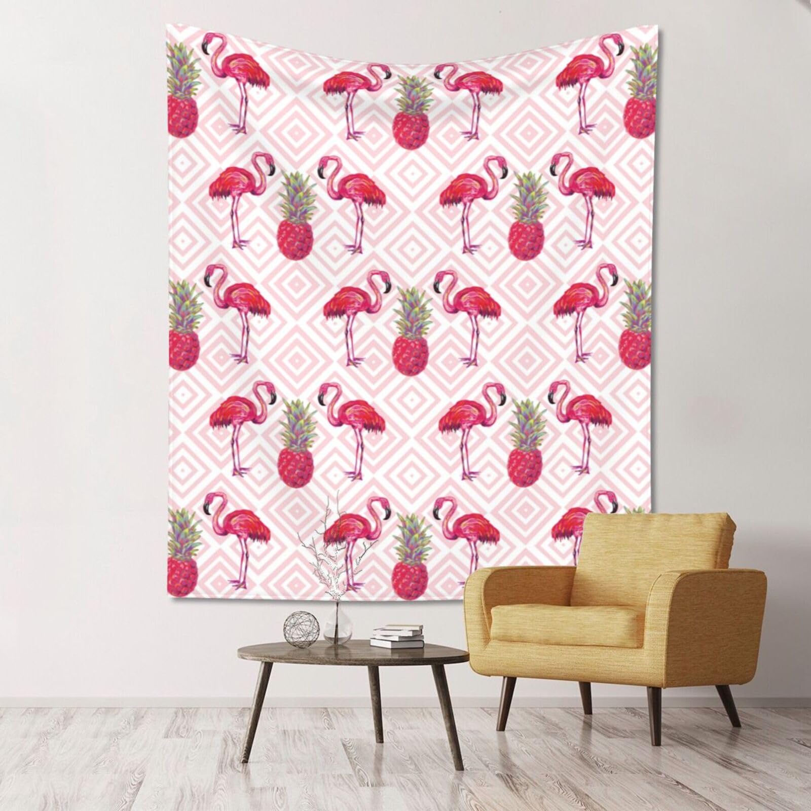 WKSGDSG Large Wall Hanging, Machine Washable Tapestry For Dorm Room, Flamingo Pineapple, Lightweight Polyester Wall Art For Bedroom Living Room, 152x130cm