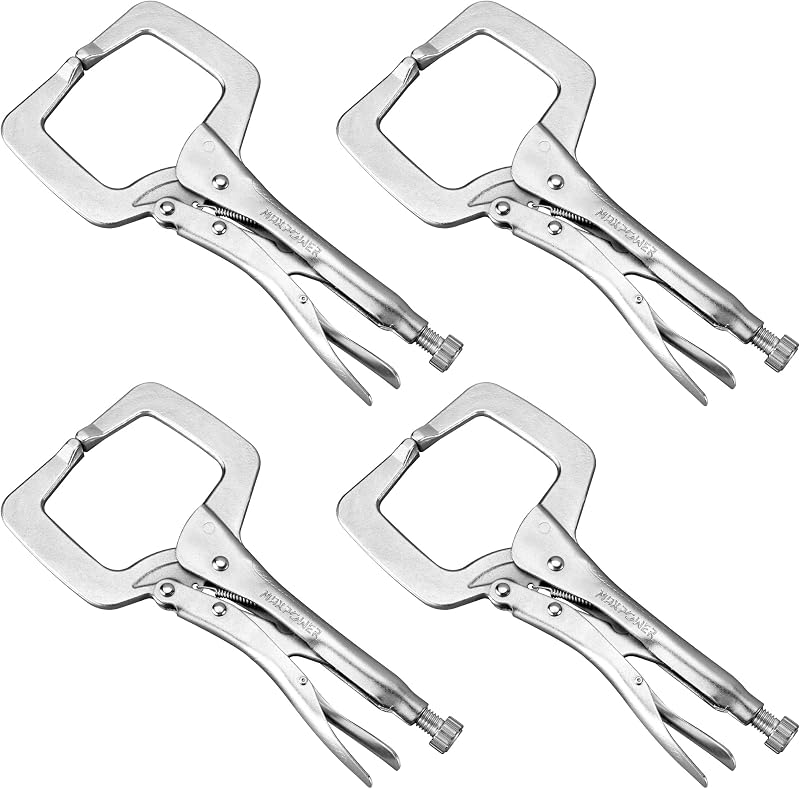 MAXPOWER Abrazadera C de bloqueo de 11 pulgadas, alicates de bloqueo de abrazadera C resistentes con punta regular para soldadura, paquete de 4