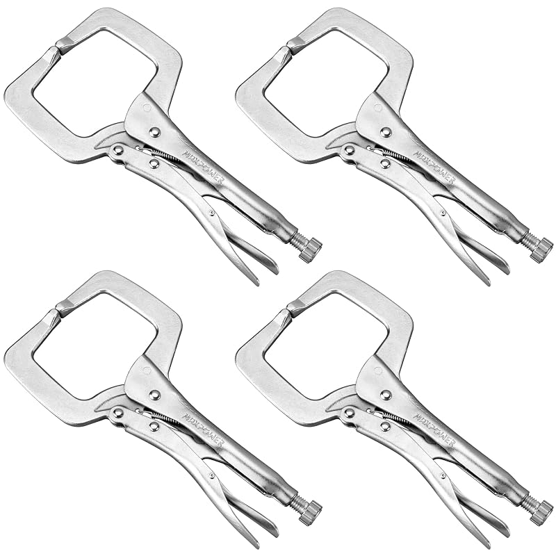 Kit com 4 Alicates de Pressão Tipo C MAXPOWER MXP200 para Soldagem, Abertura de 8,6 cm e Profundidade de 6,1 cm