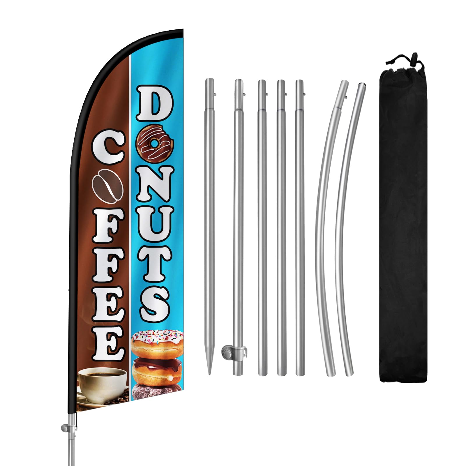 Drapeau beignets de café QSUM en polyester résistant avec son kit de mât publicitaire - 8