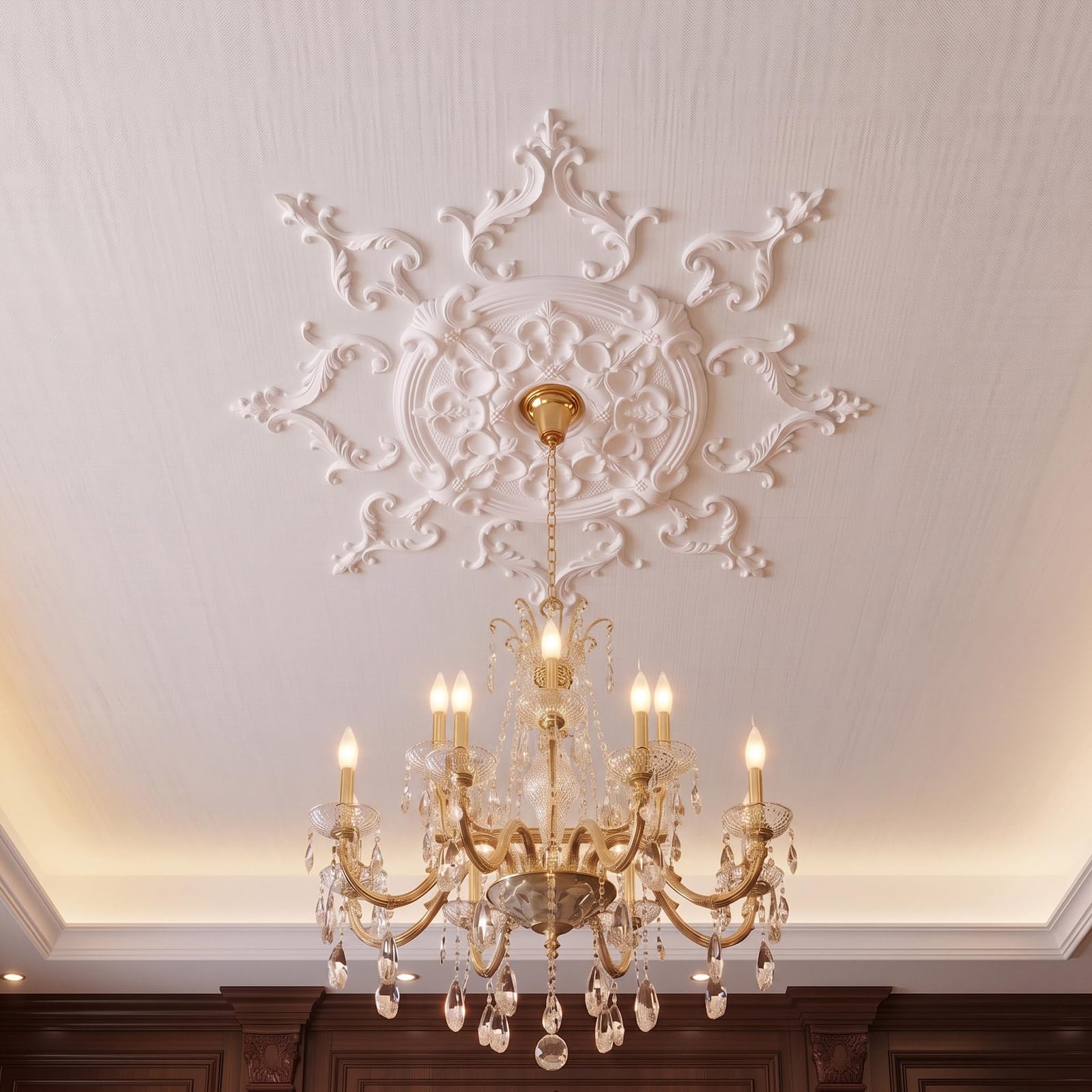 Sintuff 47.24 Inch Large Ceiling Medallion for Light Fixtures, 47.24"OD x 3.15"ID, Thermoformed Classic PVC Design Primed Ready to Paint for Chandeliers Ceiling Light Decoration — Amazon image 7