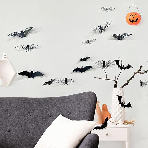 Miniatura 3 de Suministros para fiesta de Halloween, decoración de pared de murciélagos 3D, decoración de Halloween, 4 estilos, decoración de Halloween aterradora,