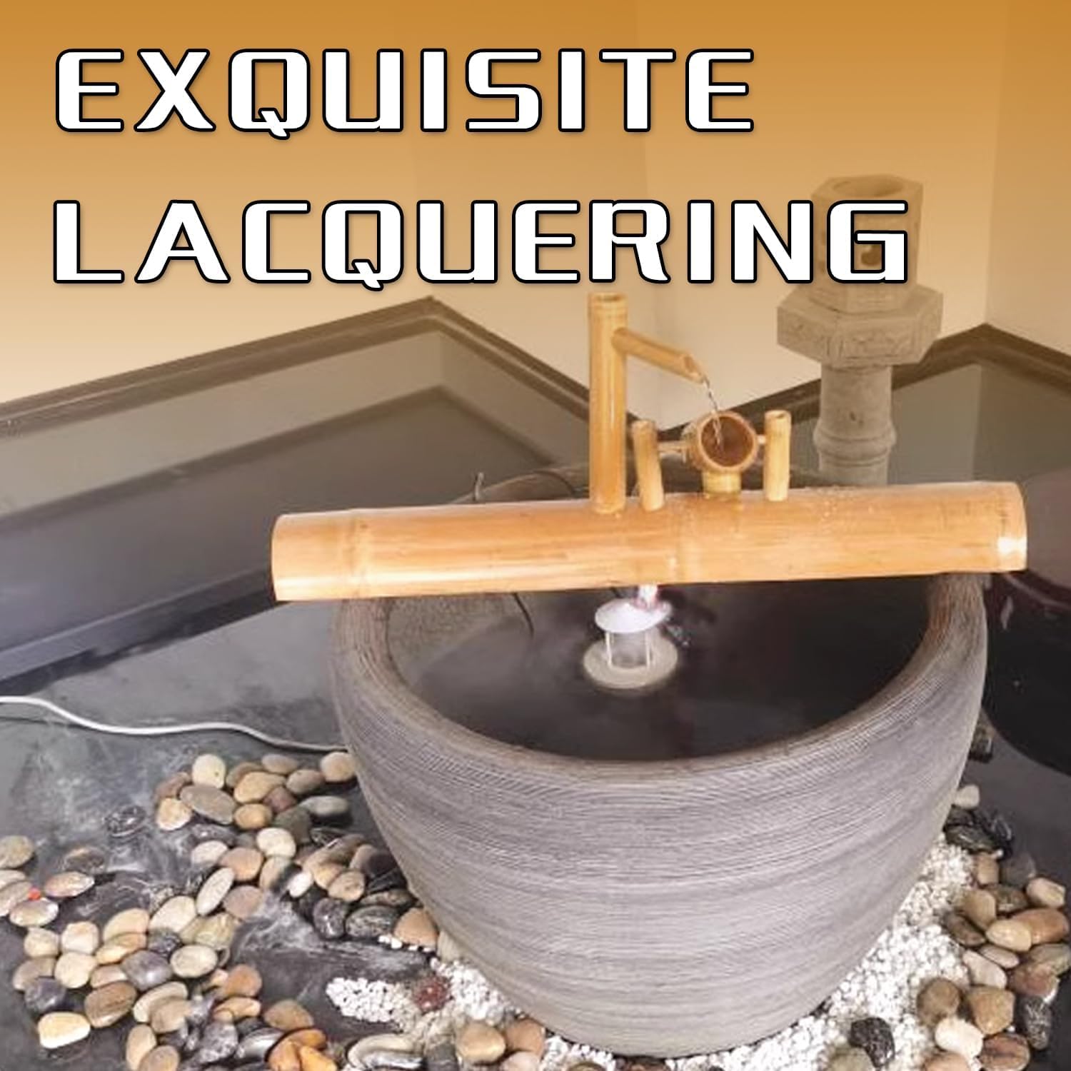 Bambusowa fontanna do ogrodu Zen, 50 cm, solarna dekoracja zewnętrzna, na podwórko, staw, patio, podwórko, biurko lub kształtowanie krajobrazu