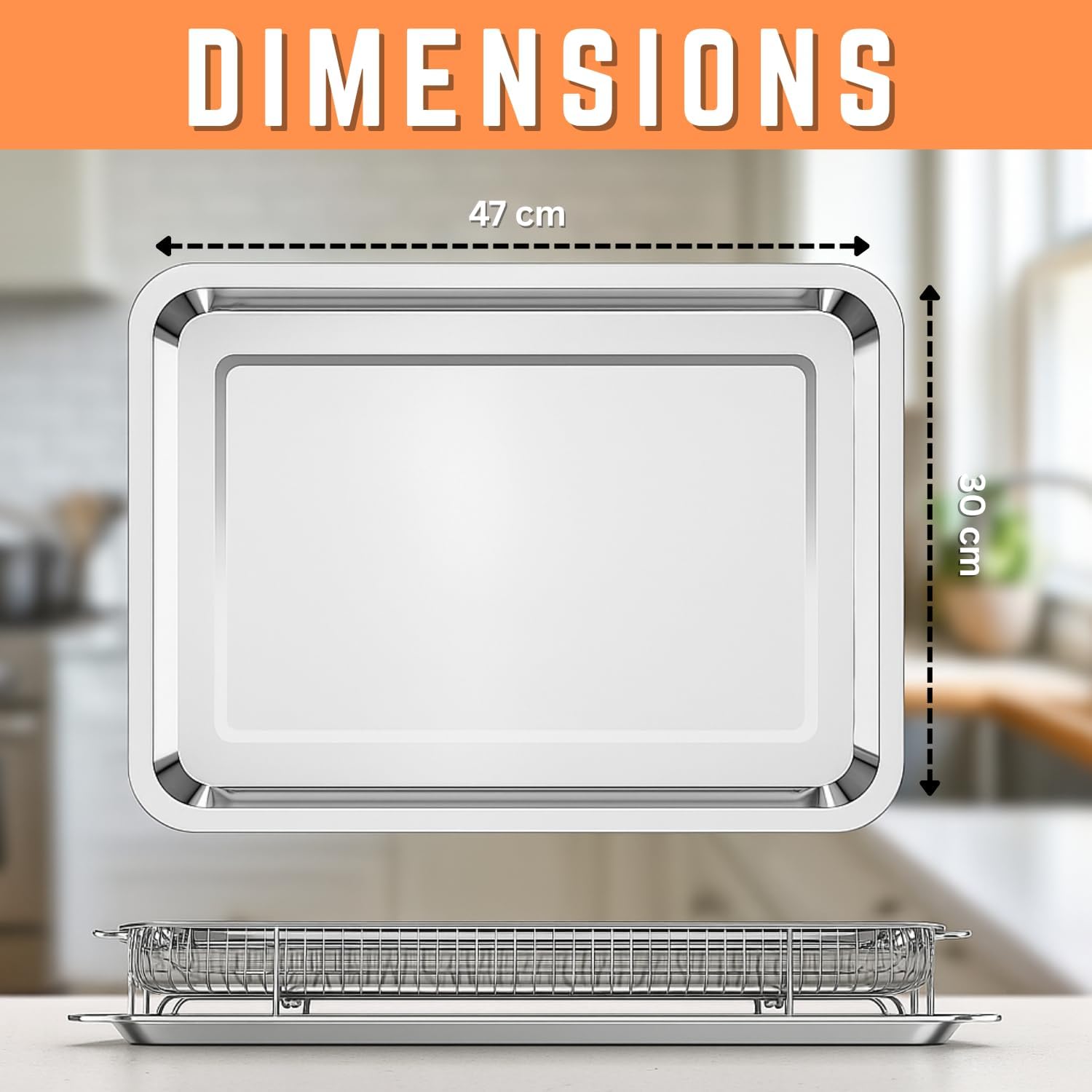 Air Fryer Basket for Oven – XL 18.5" x 11.8" Stainless Steel Crisper Tray with 360° Hot Air Flow & Drip Pan – Nonstick, Dishwasher Safe Oven Air Fryer Rack for Baking, Roasting & Broiling