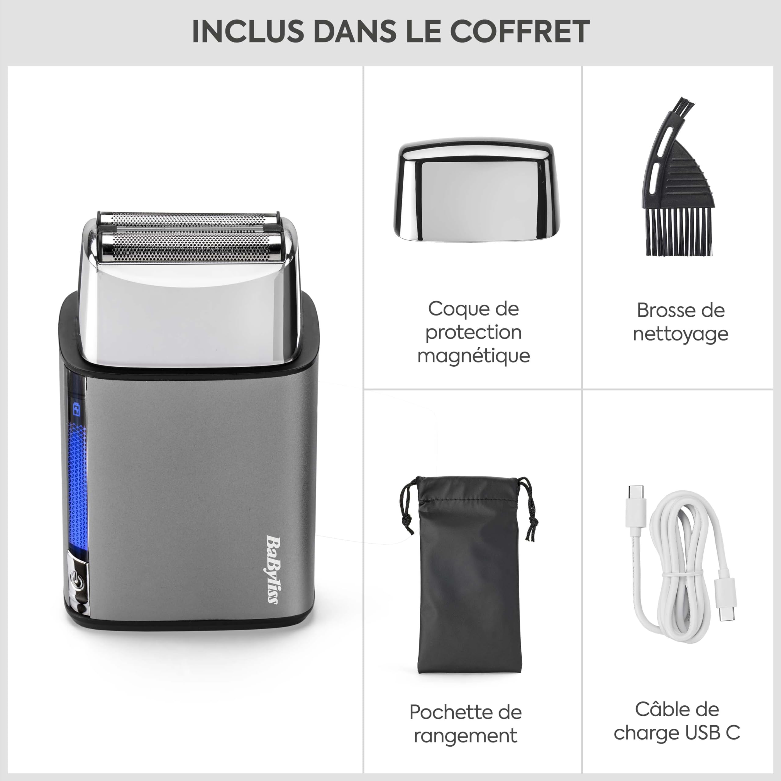 Rasoir BaByliss Super‑X à double grille pour homme – Finition ultra‑lisse, grilles en acier japonais, lithium‑ion sans fil, Wet & Dry IPX7, USB‑C, FS996DE
