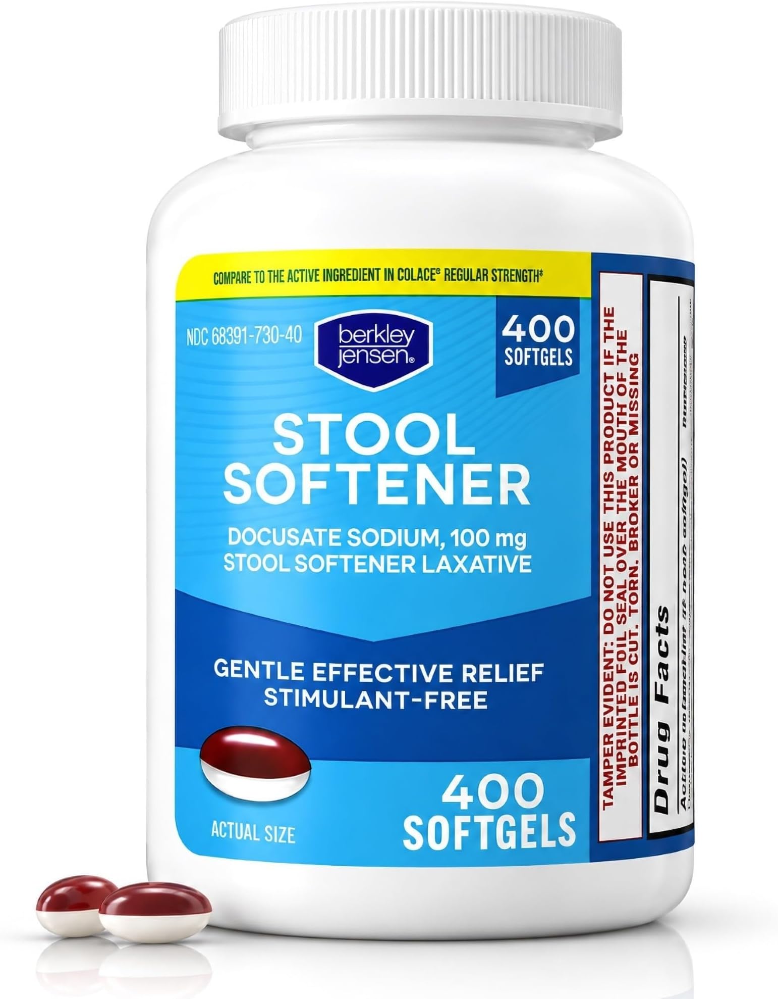 Stool Softener Laxative, Docusate Sodium 100mg, 400 Softgels | Gentle Effective Constipation Relief, Stimulant-Free Stool Softener, Compare to Colace Regular Strength Active Ingredient