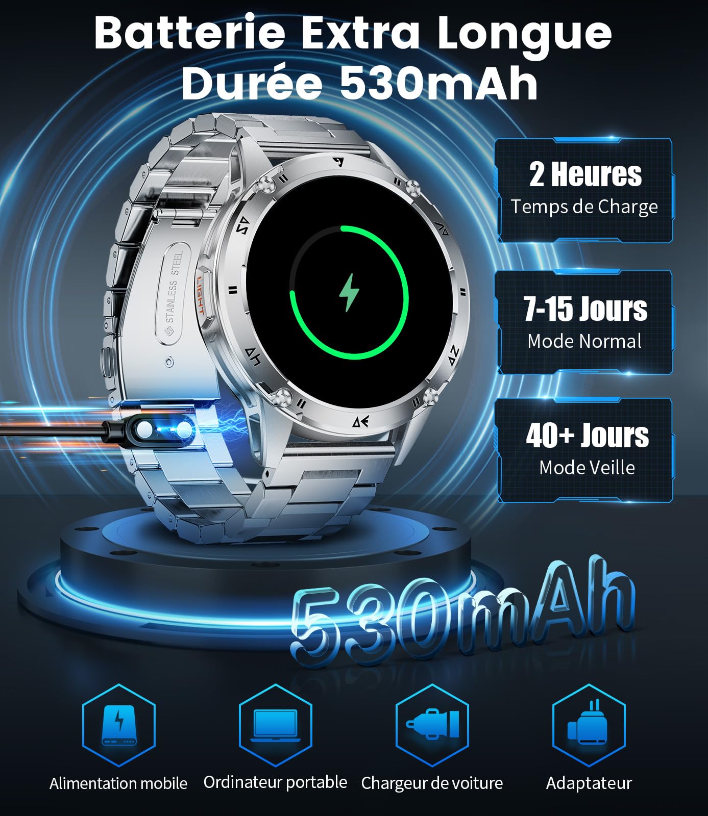 LIGE Smartwatch voor heren met 400 mAh lange batterijduur voor Android