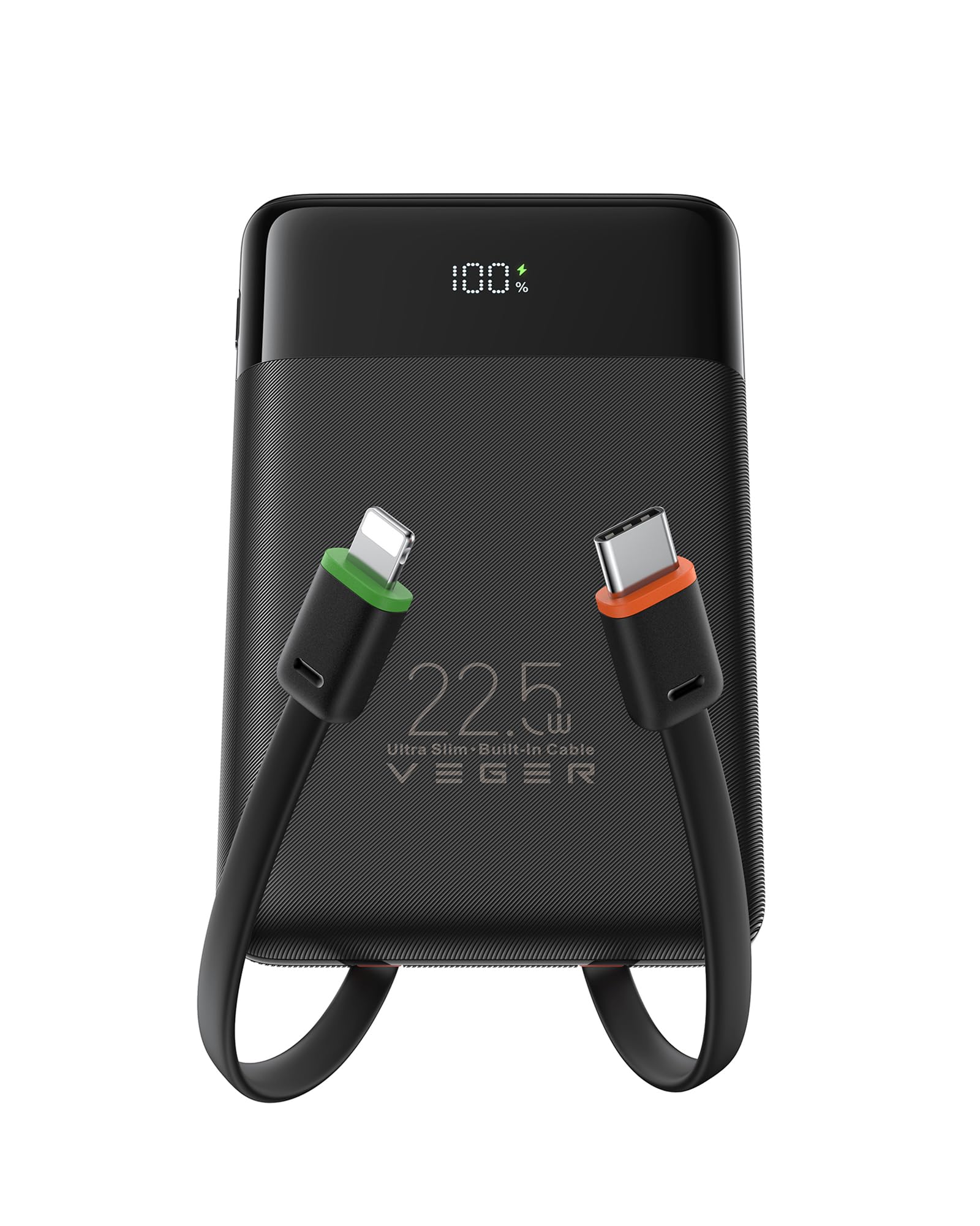 VEGER Portable Charger, 10000mAh Power Bank with Built-in Cables, 22.5W Fast Charging USB C Battery Pack, 4 Outputs 3 Inputs Travel Essential, Small Powerbank Compatible with iPhone/iPad/Samsung Black