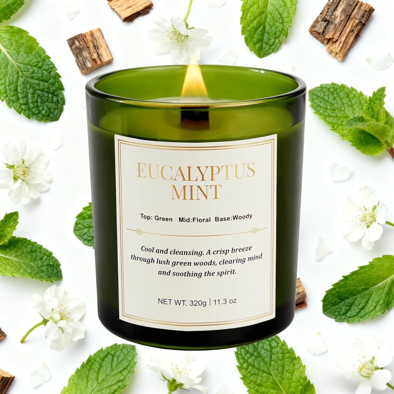 2 Pack Candles for Home Scented,Wood Wick Eucalyptus Mint Scented Candle,22.6 oz 150 Hour Long Burning Lasting, Natural Soy Wax Candles Gifts Set - Image 2