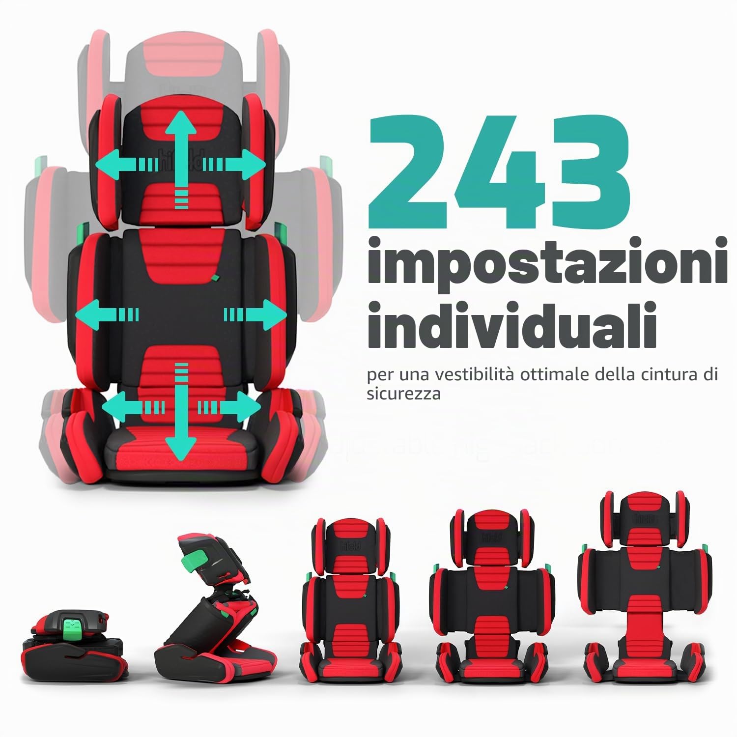 Mifold Seggiolino auto per bambini con schienale alto, con cinghia, regolabile, pieghevole, per bambini, da viaggio, grigio ardesia
