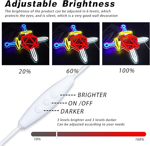 Miniatura 3 de Letrero de neón de espada y dados, decoración para juegos RPG, letrero de juego DND para sala de juegos, sala temática de dados, mesa de fantasía