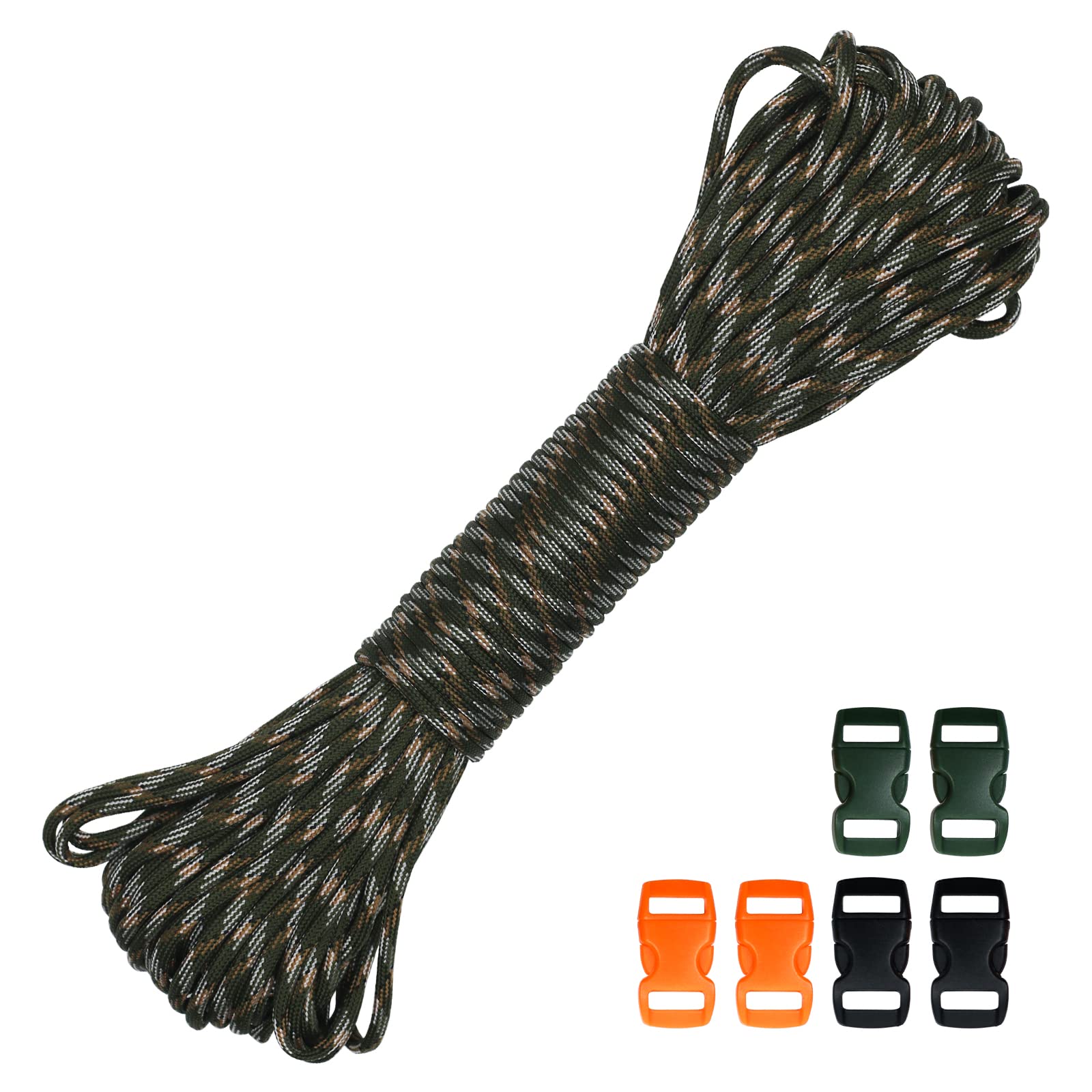 Akamino Corda Paracord 550 Mimetica 4mm 90mt - Nylon Resistente Con 20 Fibbie Per Campeggio E Fai Da Te - 2