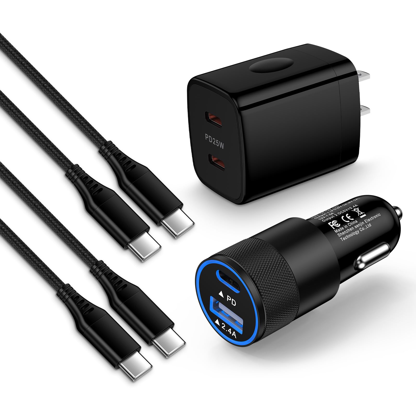 for Samsung Charger Super Fast Charging for Galaxy A36 A16 5G A56 A26 S25 Ultra S25 Plus A35 S24 FE A15 A25, 25W Dual USBC Samsung Phone Wall Charging Block 32W Car Charger USB C to C Cable 3+6FT