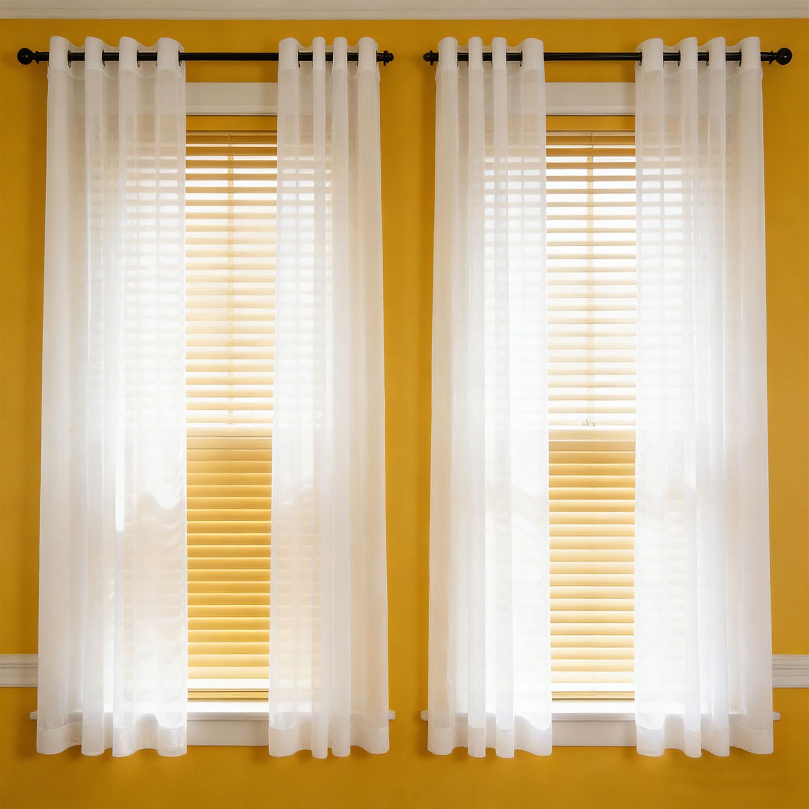 Cortinas traslúcidas blancas 165x204cm para ventanas de dormitorio y salón