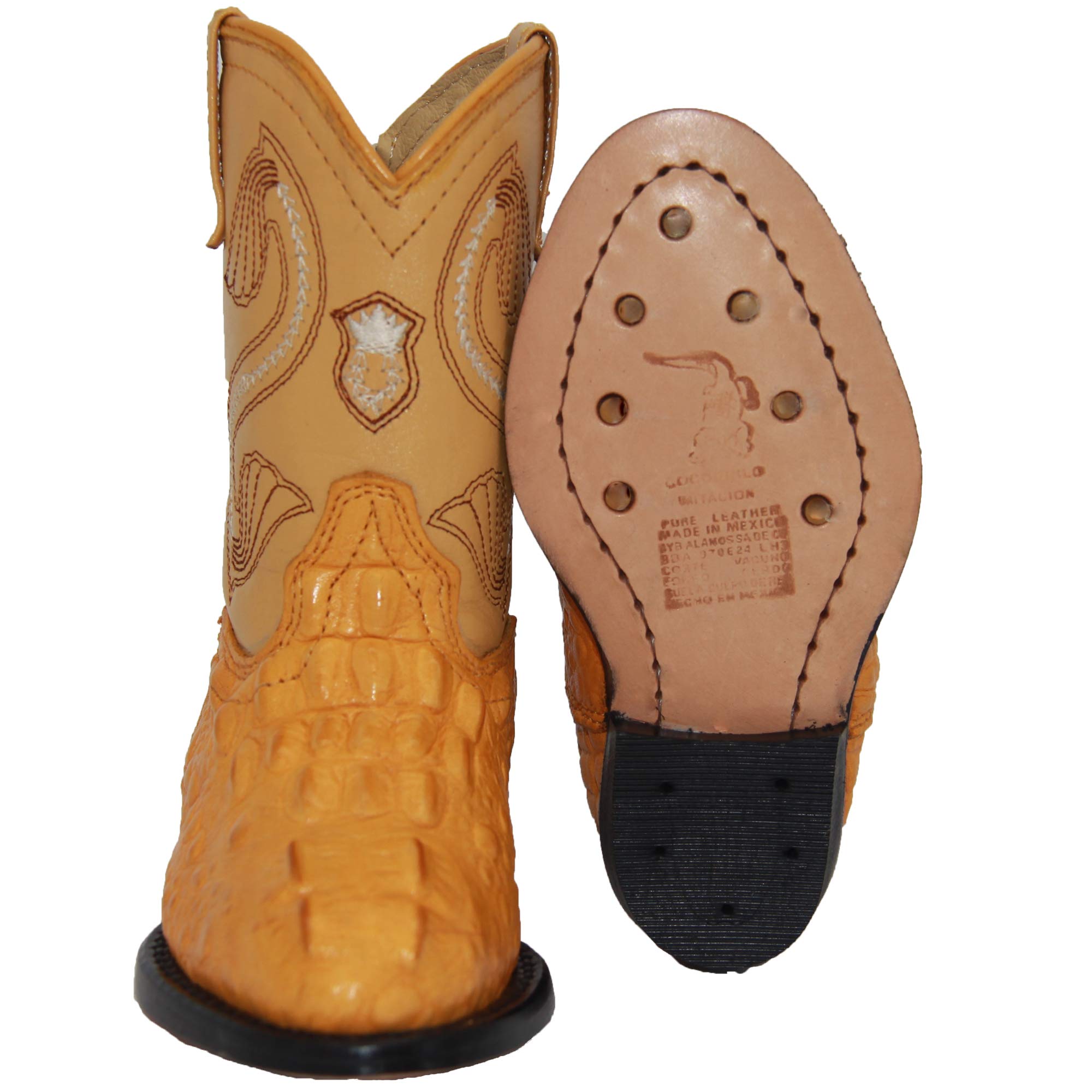 Kids Cowboy Boot Infant Toddler Crocodile Alligator Print Western Boot (3 Infant, Mustard)
