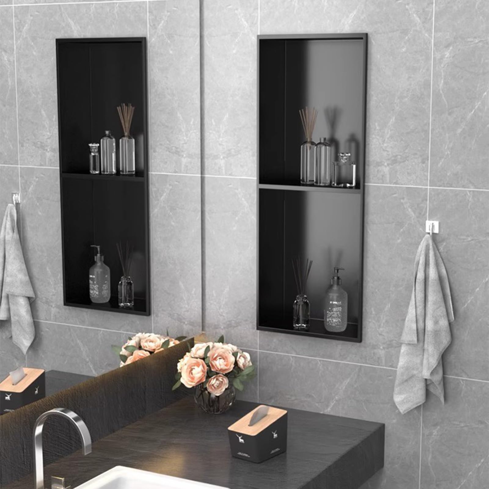 Nisza prysznicowa ze stali nierdzewnej – nowoczesny stojak na szampon i mydło do łazienek i salonów – elegancki element wyposażenia domu (czerwony, 32 x 32 x 12,5 cm)